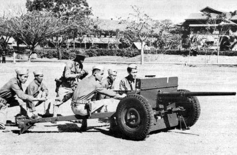 Soldiers operate a mobile artillery gun