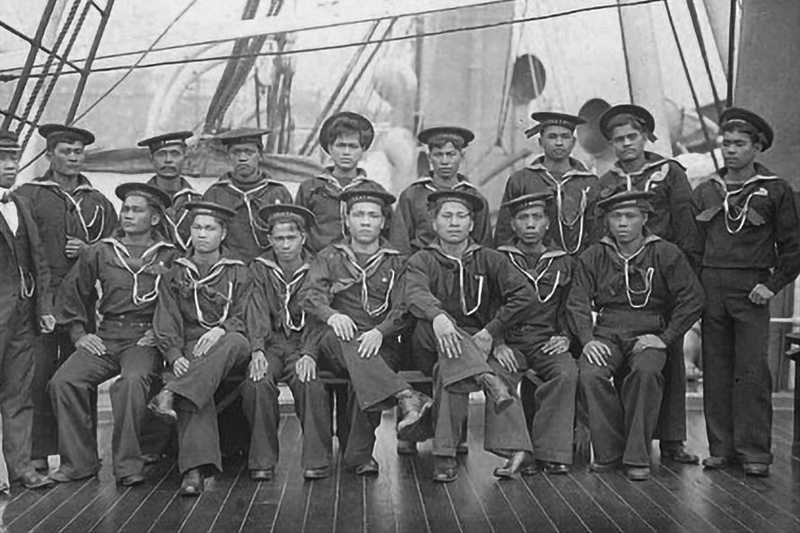 Filipinos sailors on the deck of a ship 